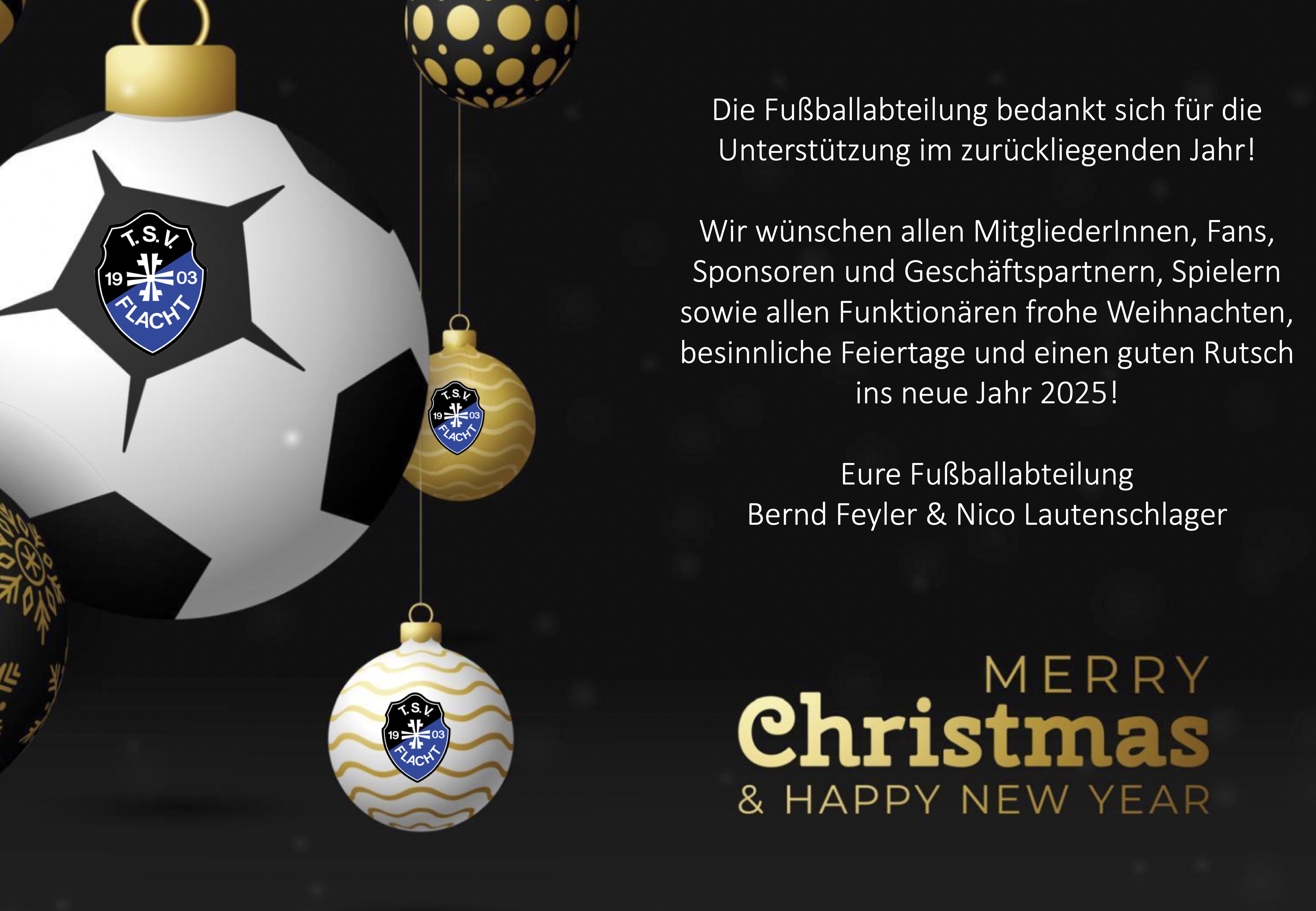 Die Fussballabteilung wünscht frohe Weihnachten