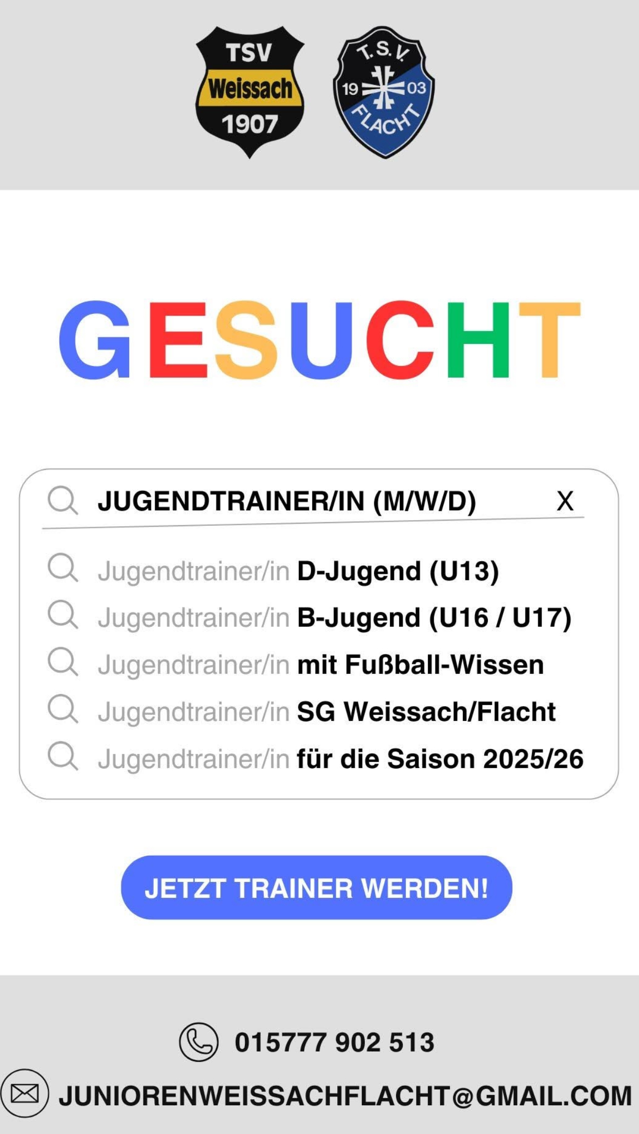 Junioren Weissach-Flacht: Jetzt Trainer werden!