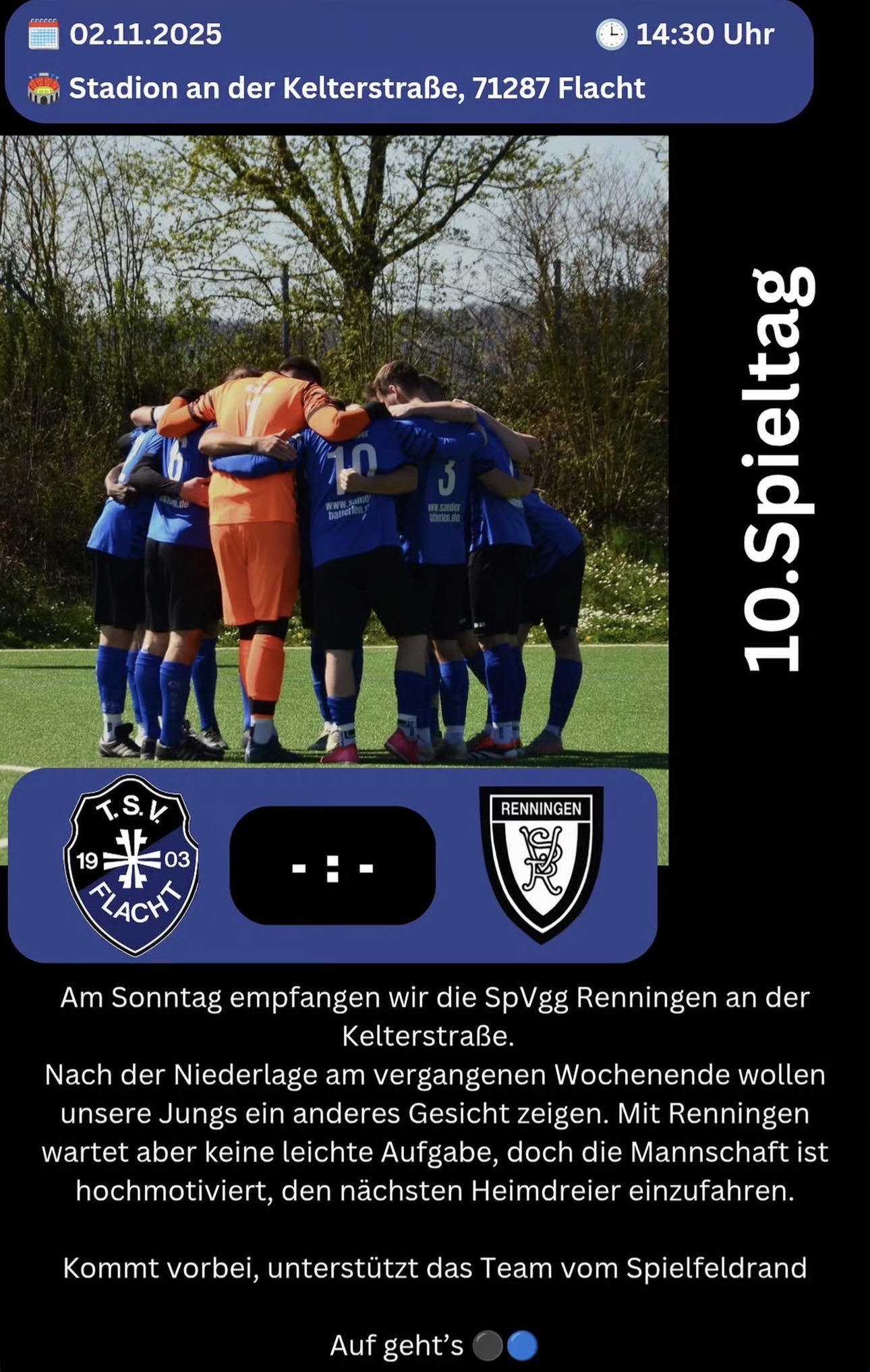 Heimspiel an der Kelterstraße: TSV Flacht - SpVgg Renningen