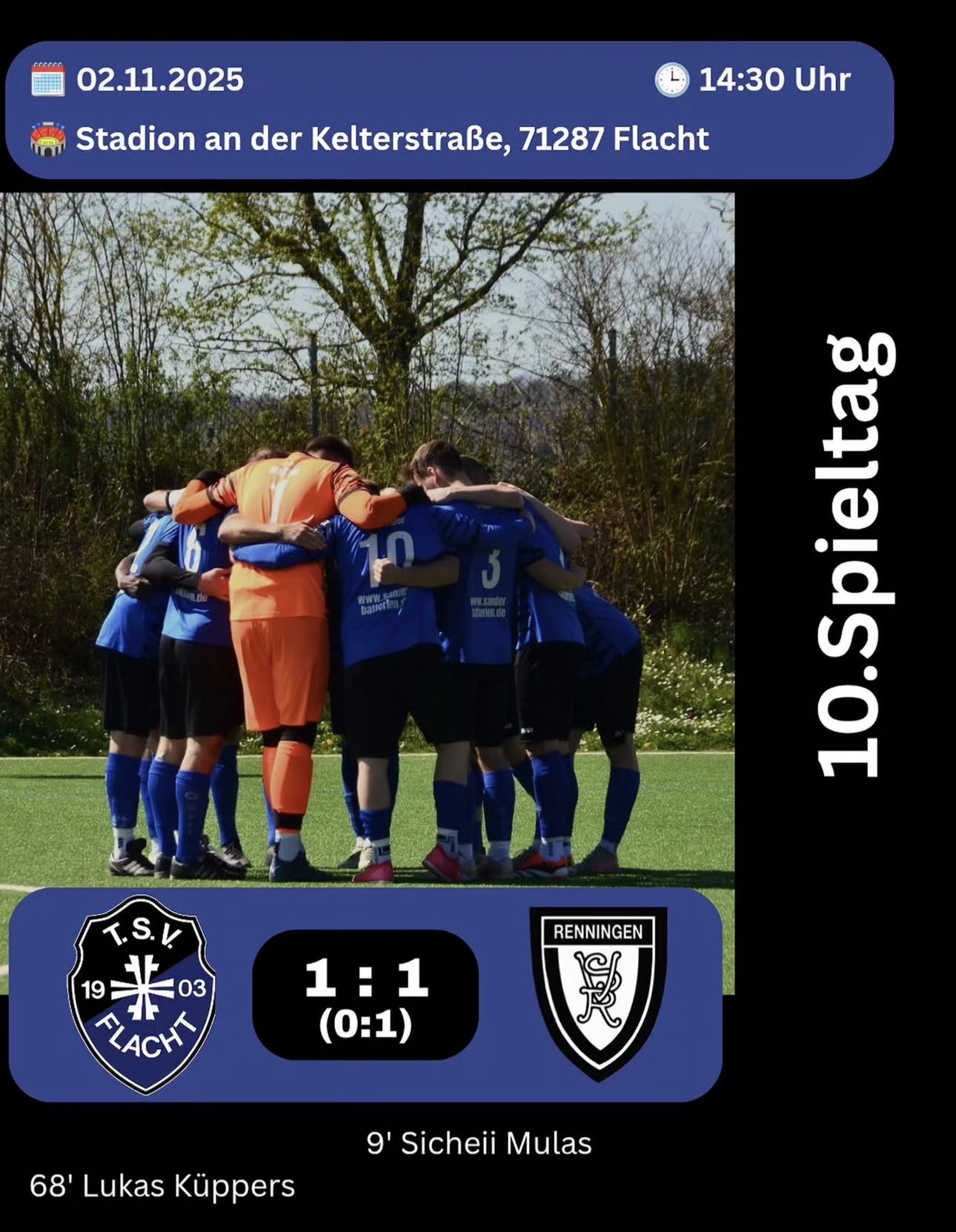 Rückblick von unserem Pressewart Wopfi: TSV Flacht – SpVgg Renningen 1:1 (0:1)