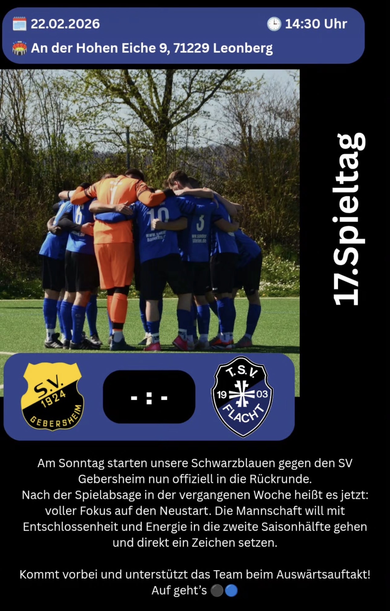 Am Sonntag starten unsere Schwarzblauen gegen den SV Gebersheim nun offiziell in die Rückrunde.