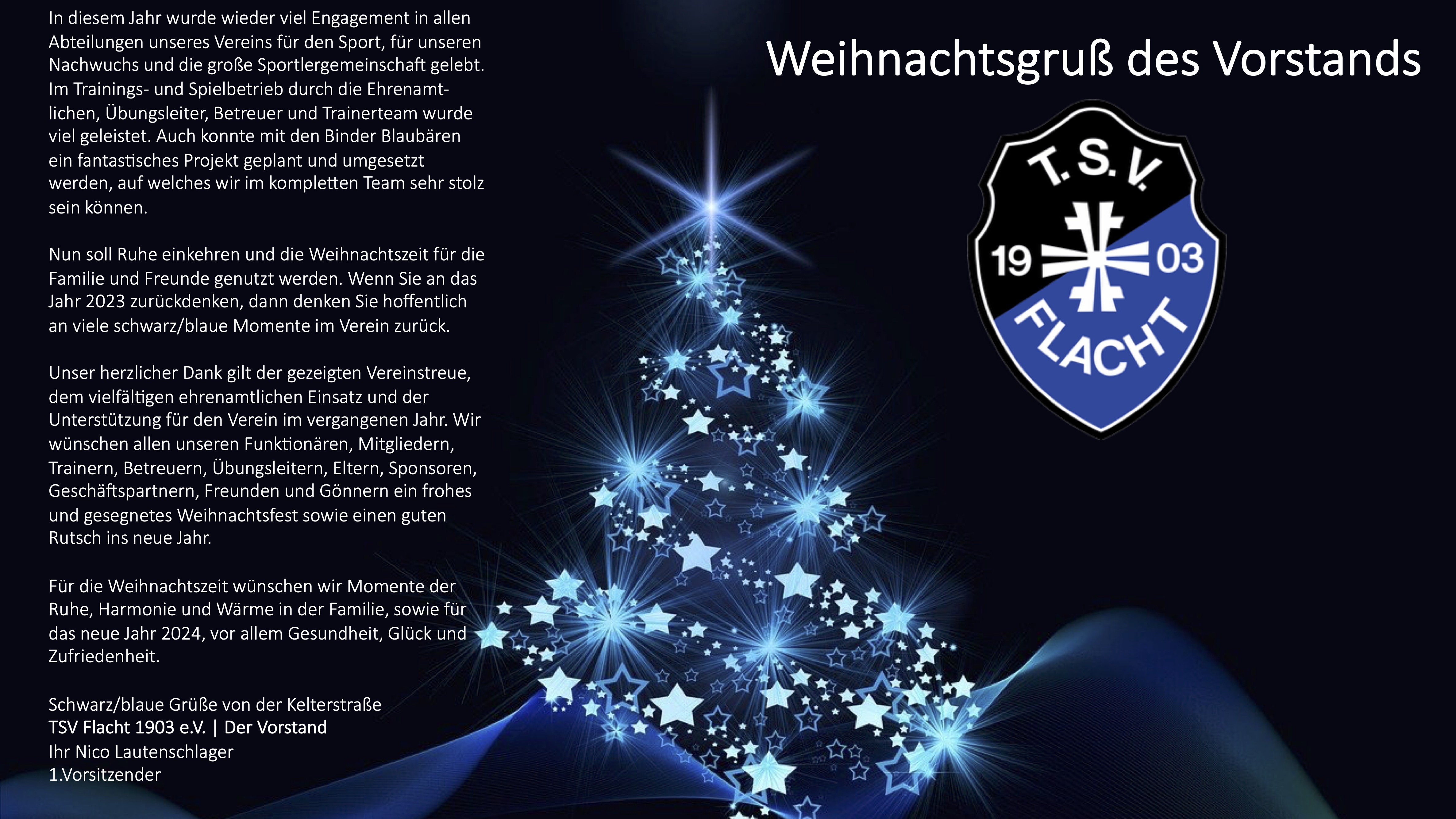 Der TSV Flacht wünscht frohe Weihnachten