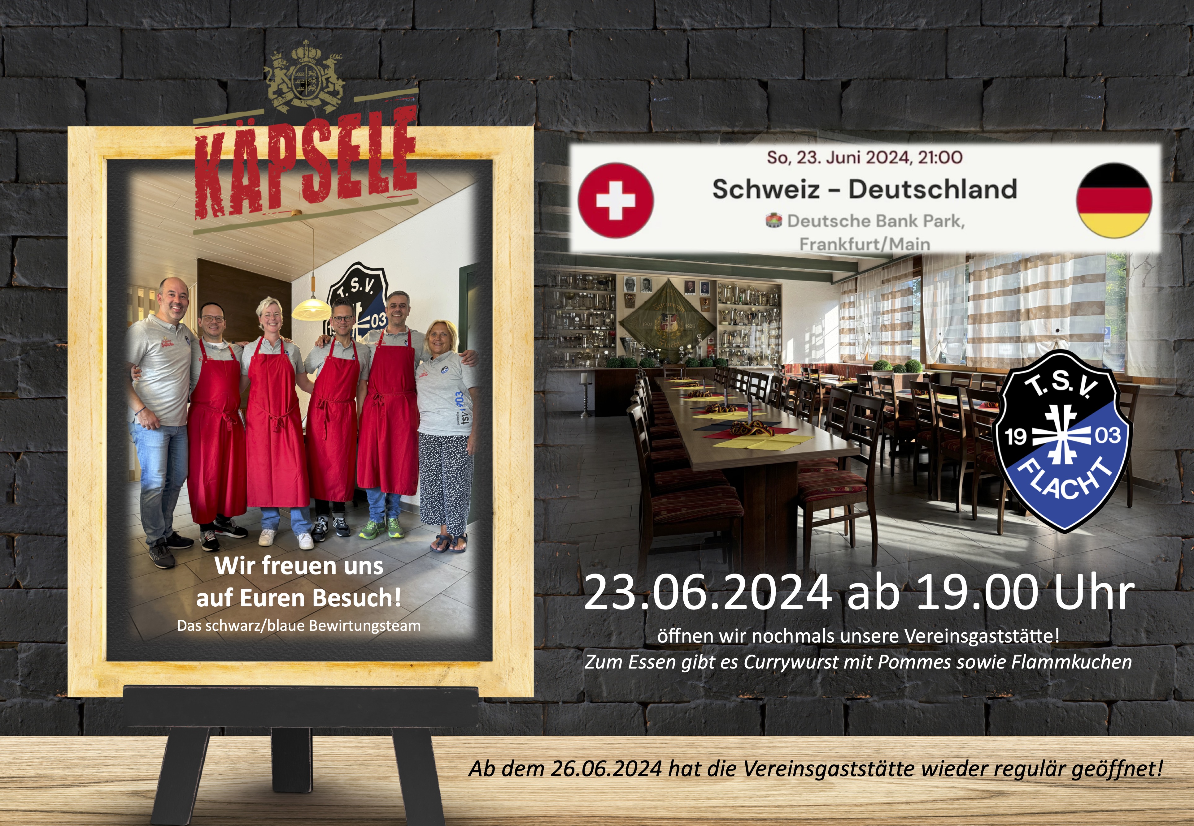 Der TSV Flacht öffnet am 23.06.2024 nochmals seine Vereinsgaststätte