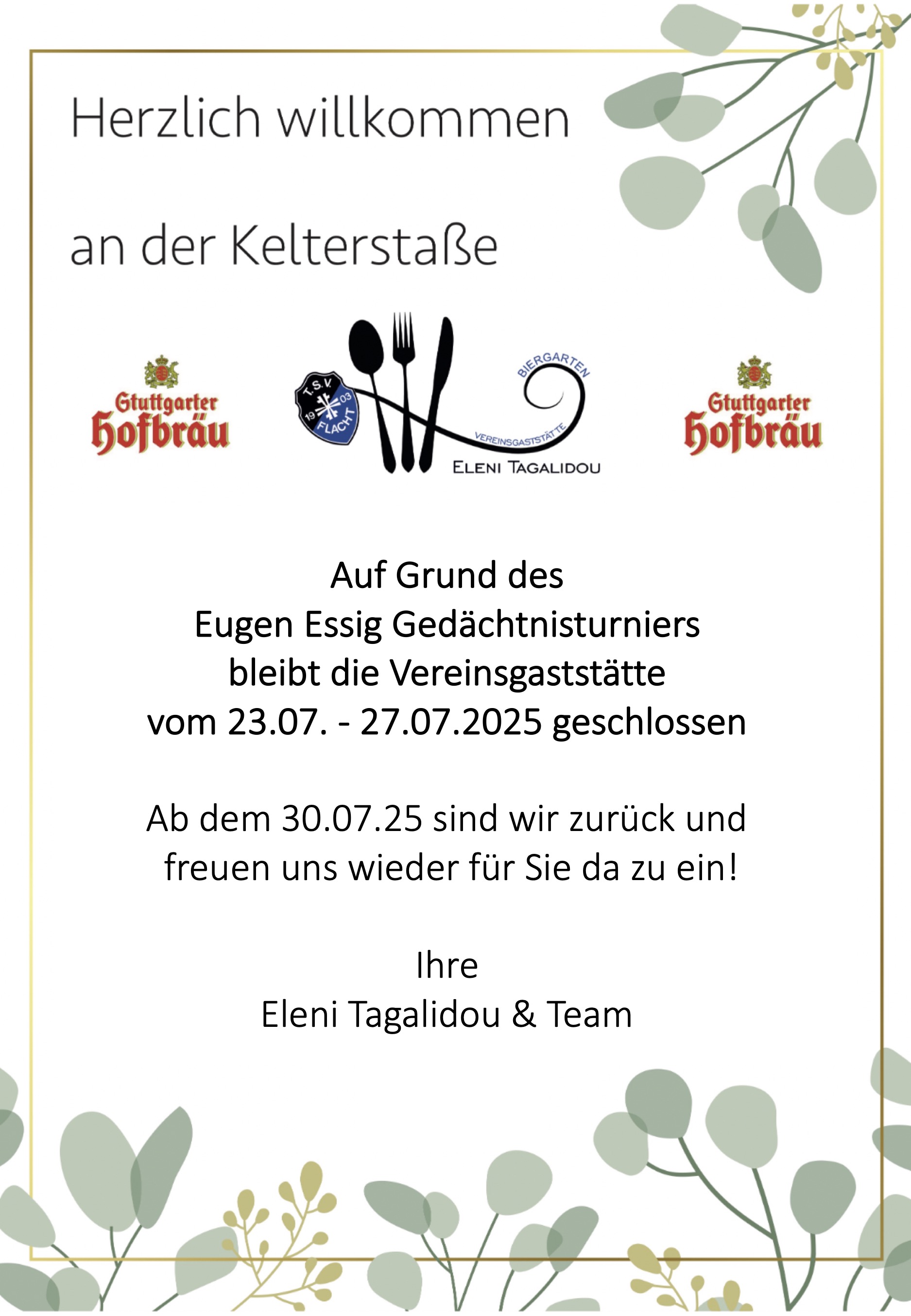 Vereinsgaststätte geschlossen!