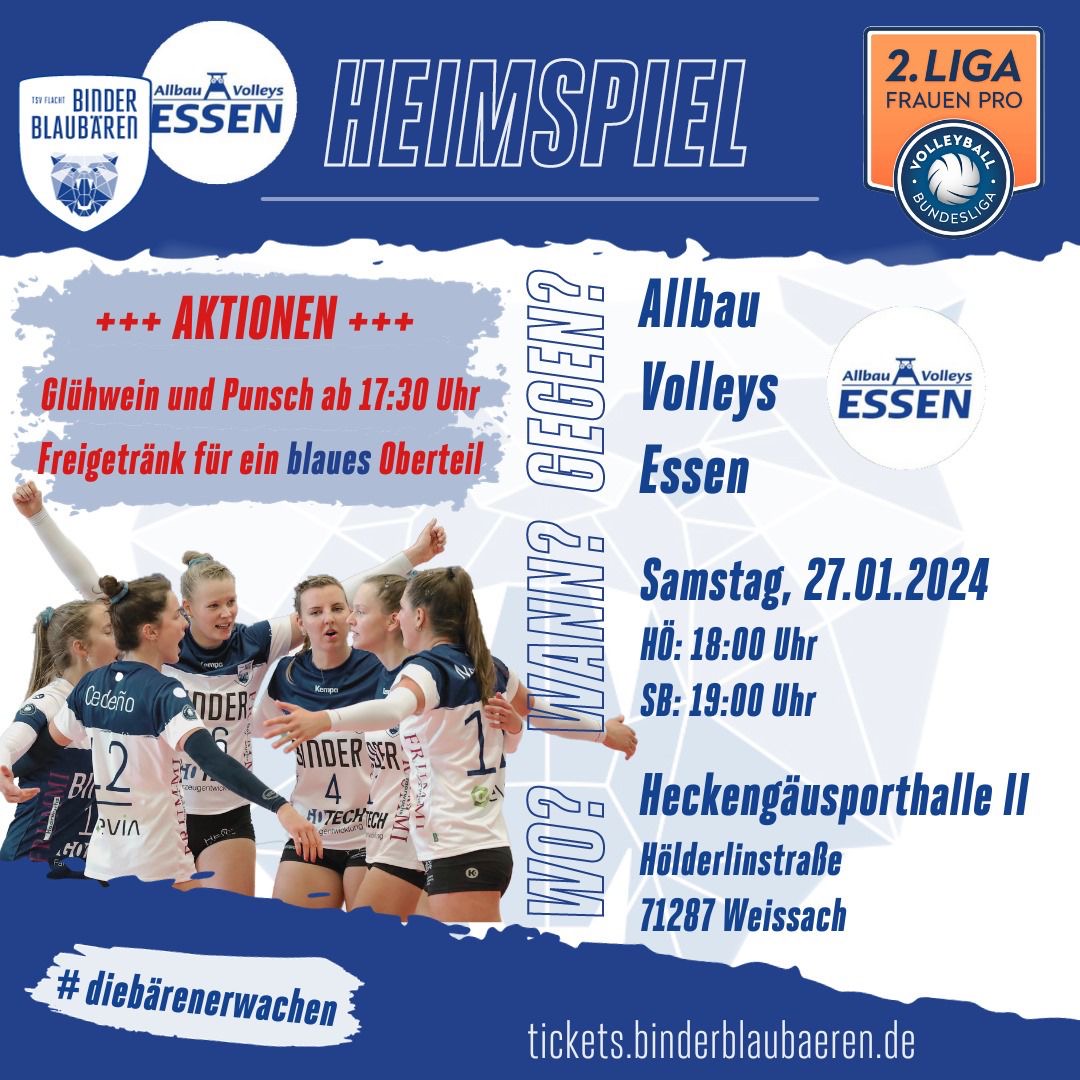 Heimspiel der BinderBlaubären TSV Flacht gegen die Allbau Volleys Essen