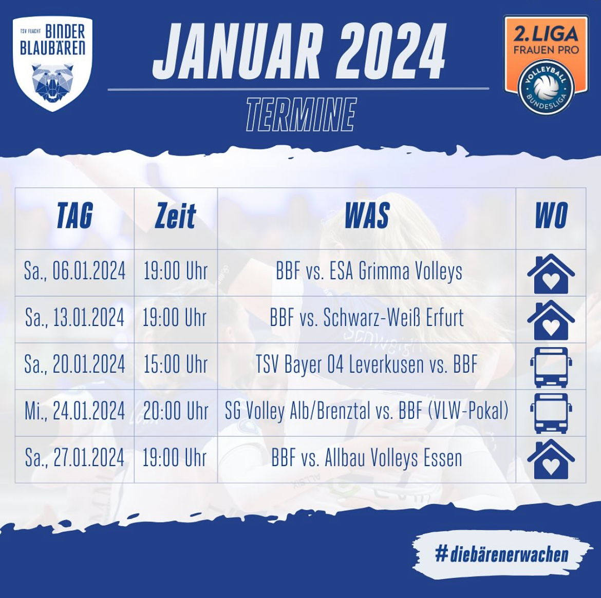 Binder Blaubären TSV Flacht - Termine Januar 2024