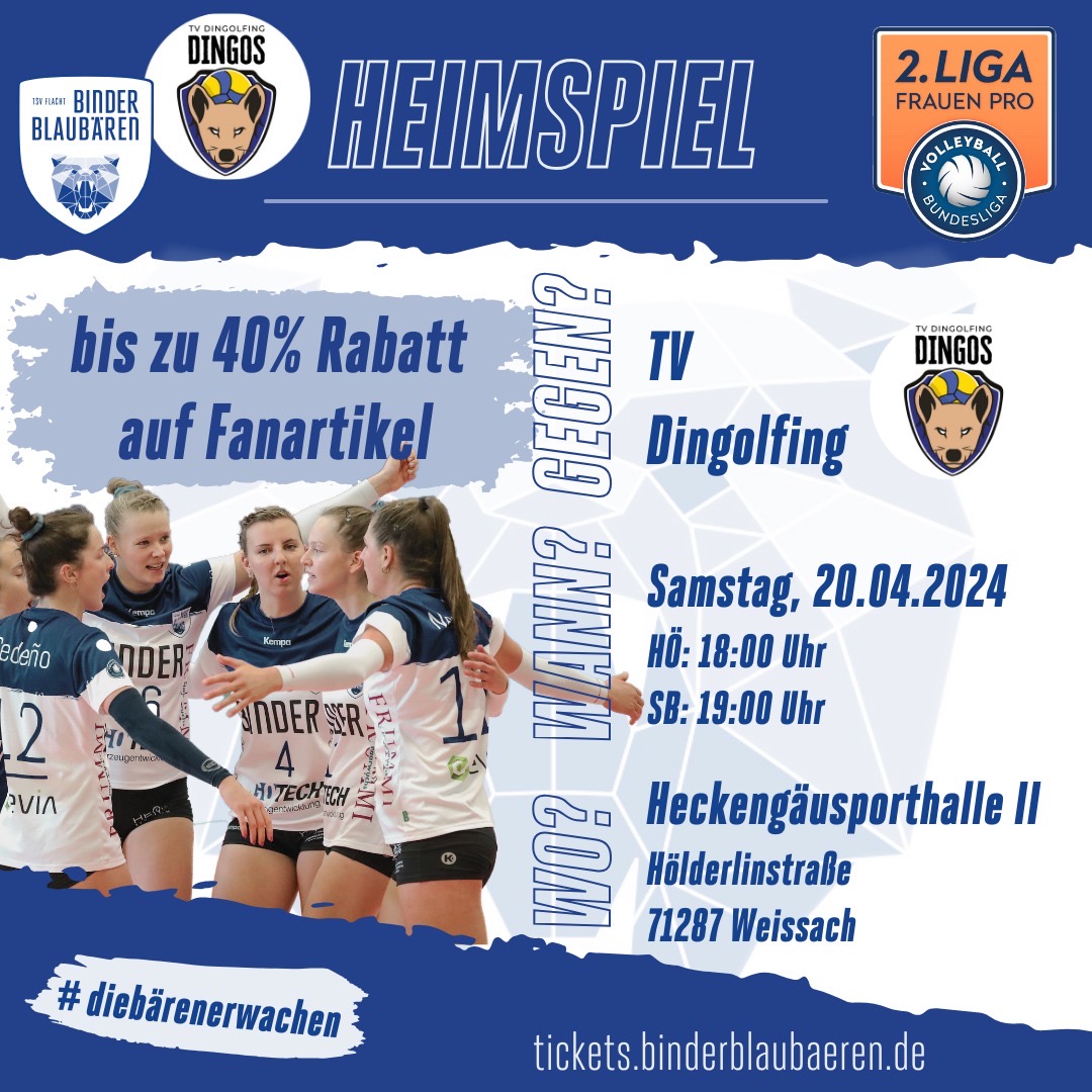 Einladung zum Heimspielen der Binder Blaubären TSV Flacht in der 2. Volleyball Bundesliga Pro am 20.04.24