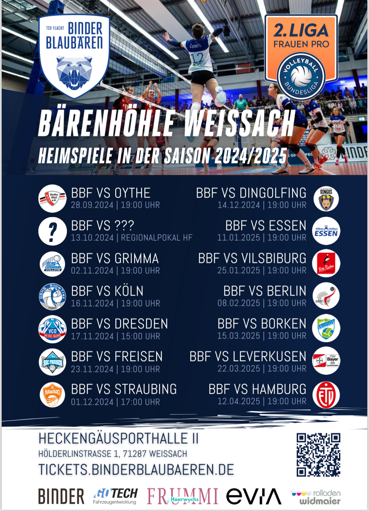 Binder Blaubären TSV Flacht: SPIELTAGE in der SAISON 2024/2025 