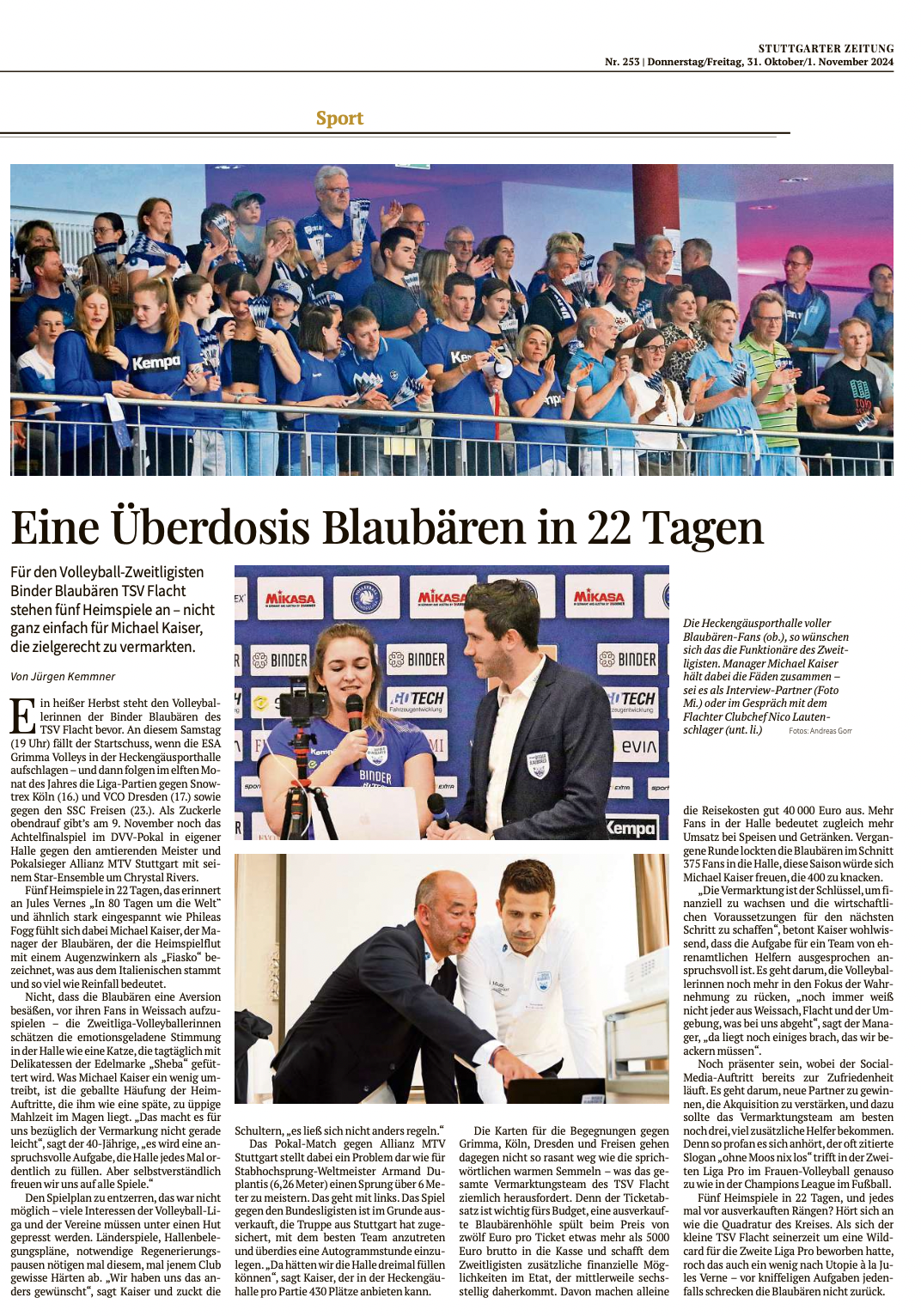 Stuttgarter Zeitung | Volleyball Zweite Liga Pro | 31.10.24 | Von Jürgen Kemmner