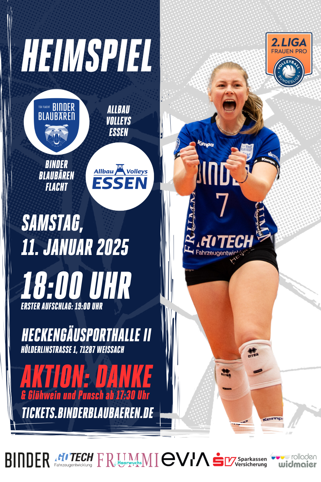 Heimspiel der BinderBlaubären TSV Flacht gegen die Allbau Volleys Essen!