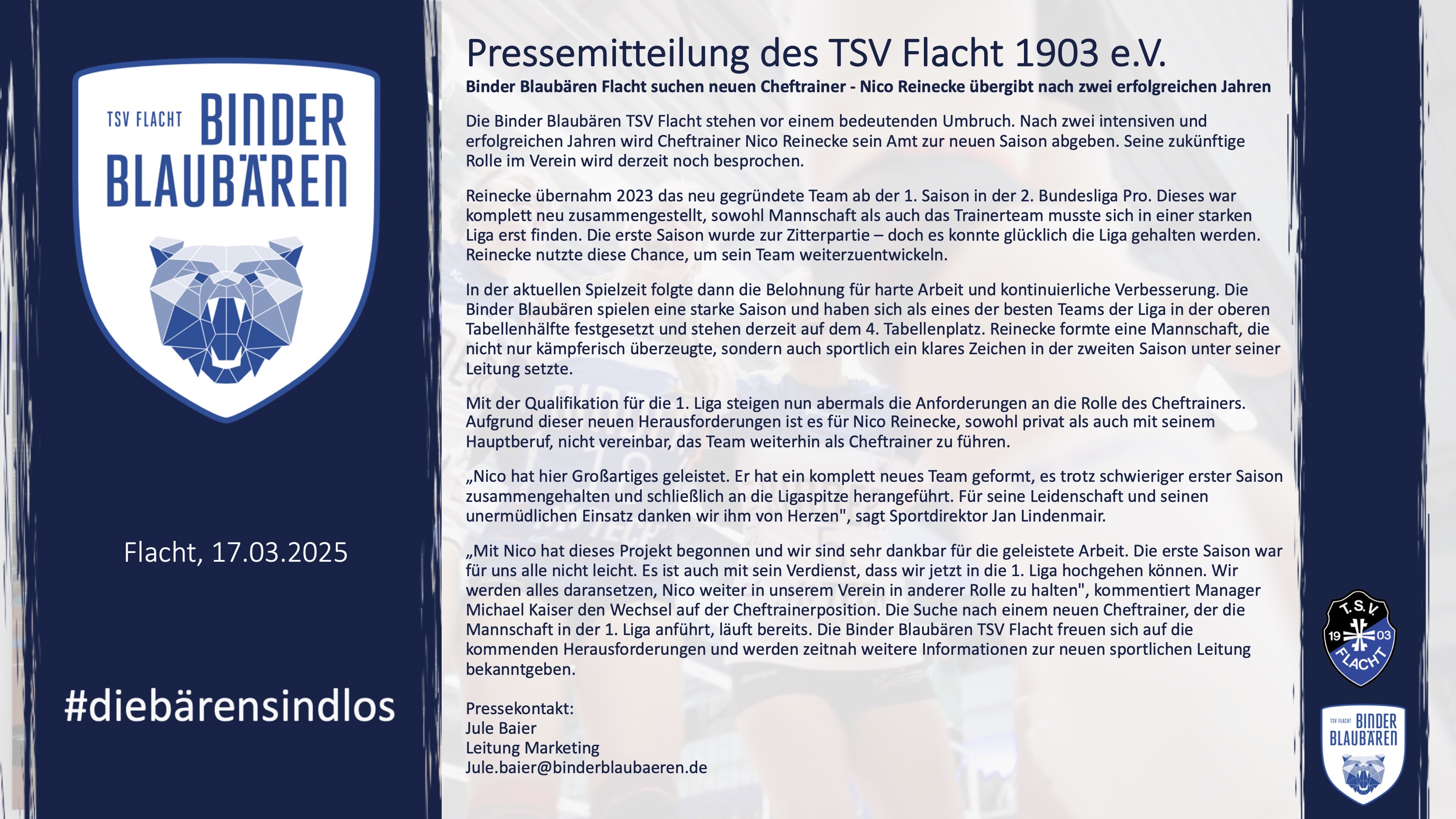 Pressemitteilung des TSV Flacht 1903 e.V.vom 17.03.2025