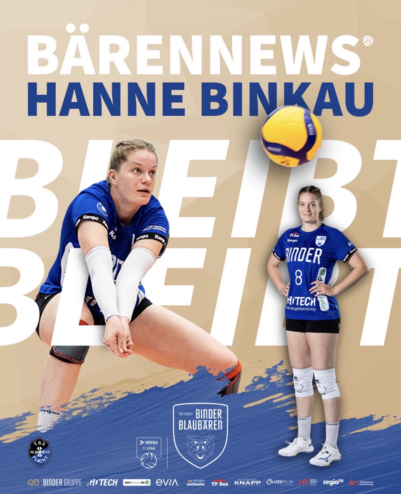 YES HANNE! Seit 2024 trägt Hanne Binkau das Blaubären-Trikot – und auch in der Saison 2026/27 bleibt sie ein Teil unseres Teams! 