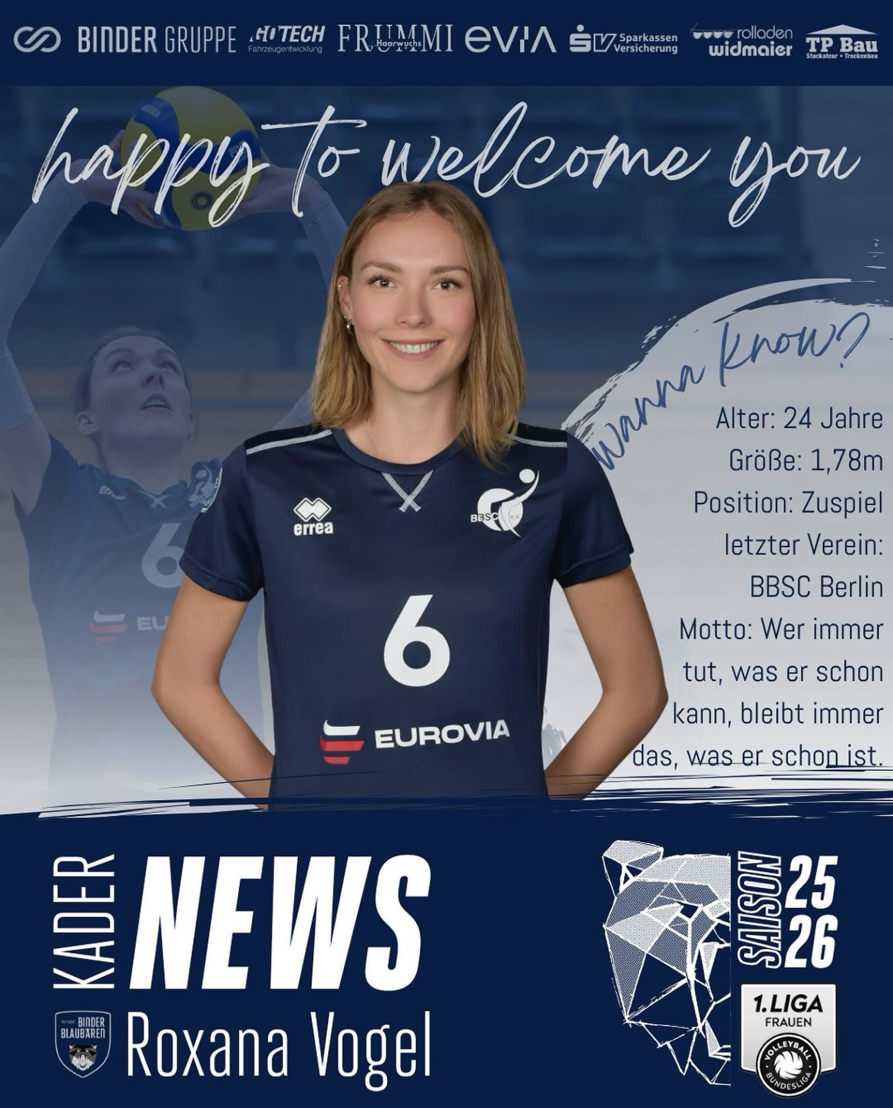 News von den Binder Blaubären TSV Flacht: Willkommen Roxy!